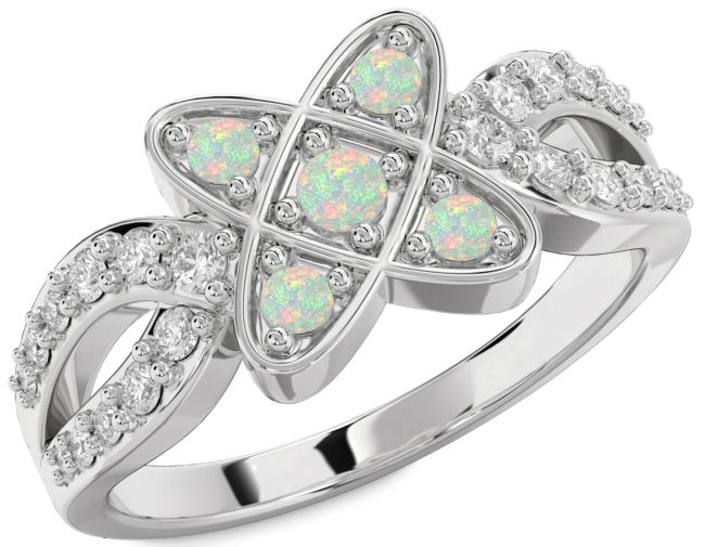 Diamond Opal Silver Knot Ring