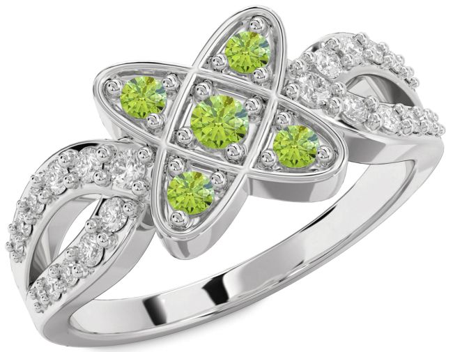 Diamond Peridot Silver Knot Ring