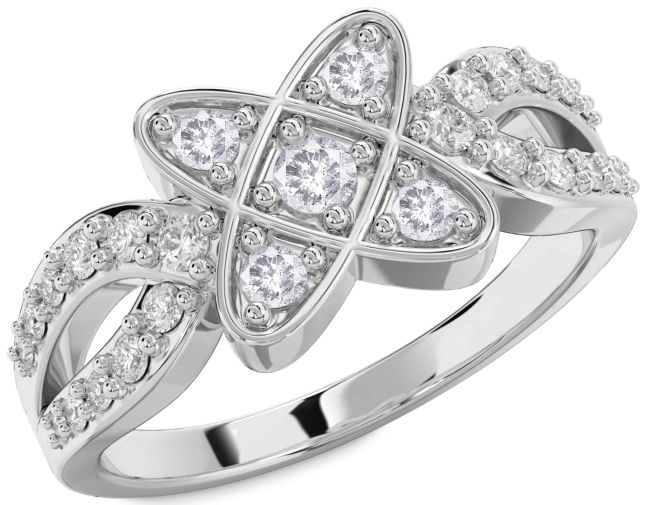 Salt & Pepper Diamond Silver Knot Ring