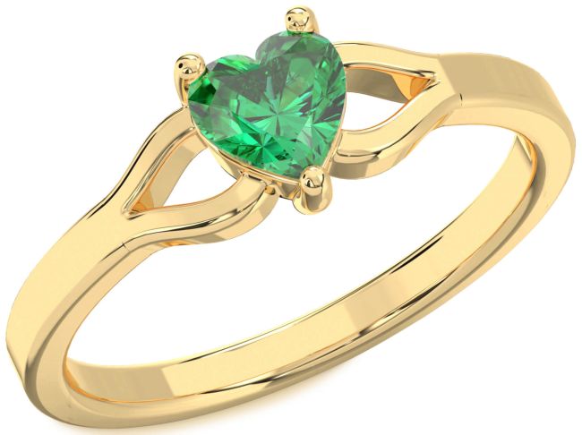 Emerald Gold Heart Solitaire Engagement Ring