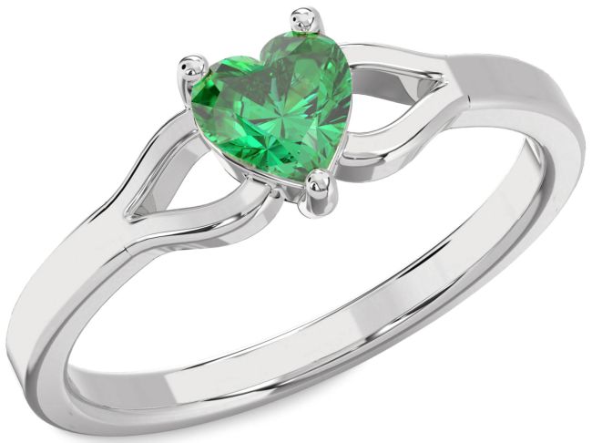 Emerald Platinum Heart Solitaire Engagement Ring