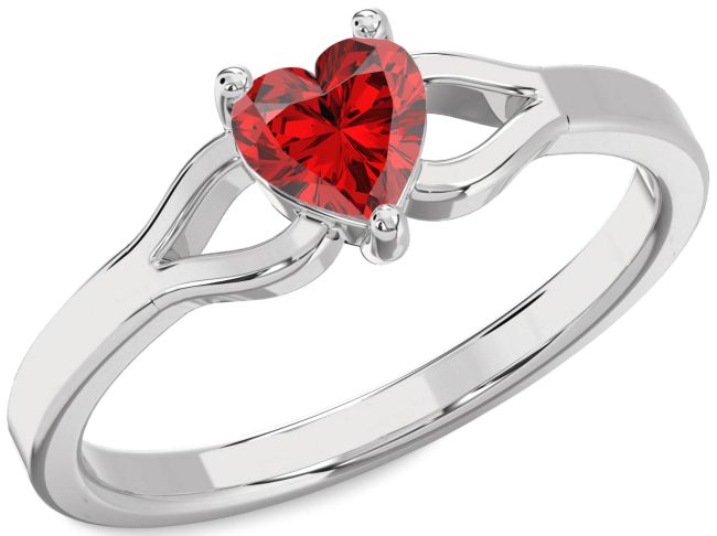 Ruby Silver Heart Solitaire Engagement Ring