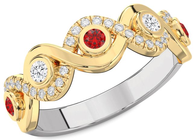Diamond Ruby Gold Silver Infinity Round Pave Engagement Ring