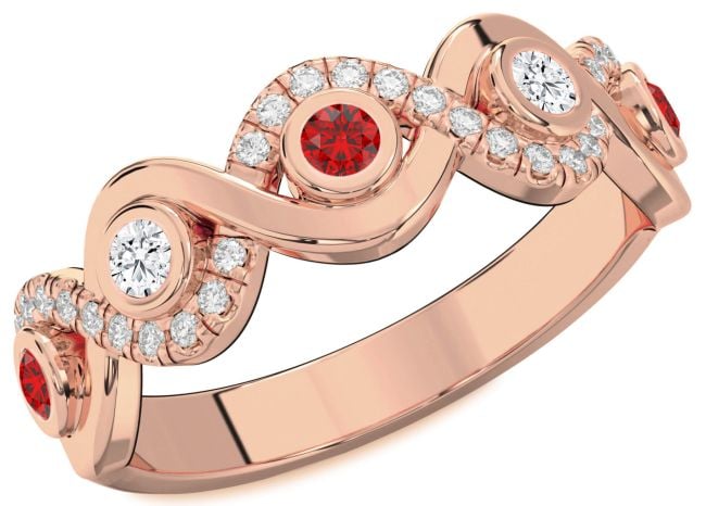 Diamond Ruby Rose Gold Infinity Round Pave Engagement Ring