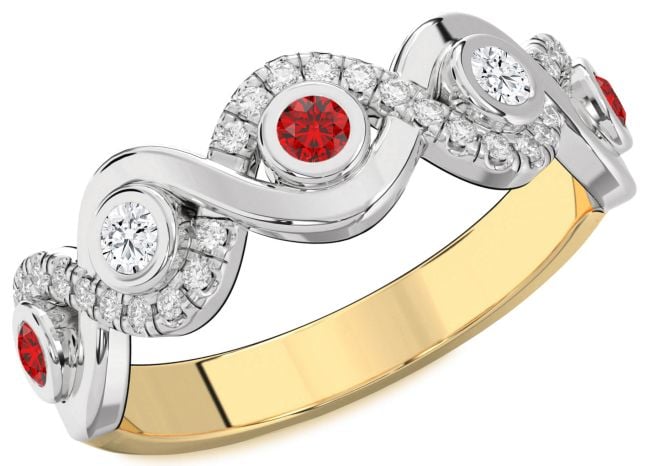 Diamond Ruby Gold Silver Infinity Round Pave Engagement Ring
