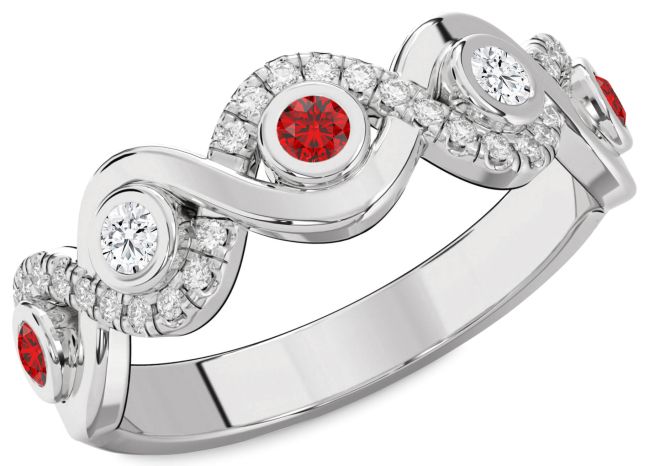 Diamond Ruby Platinum Infinity Round Pave Engagement Ring