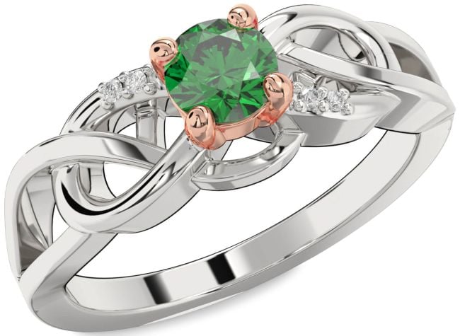 Diamond Emerald Rose Gold Silver Infinity Knot Ring