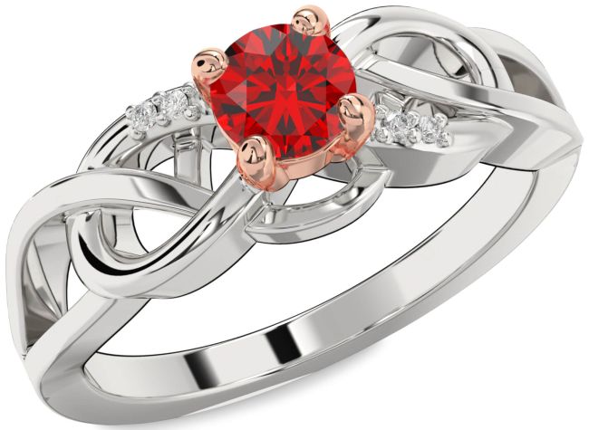 Diamond Ruby Silver & 10K Rose Gold Infinity Knot Ring
