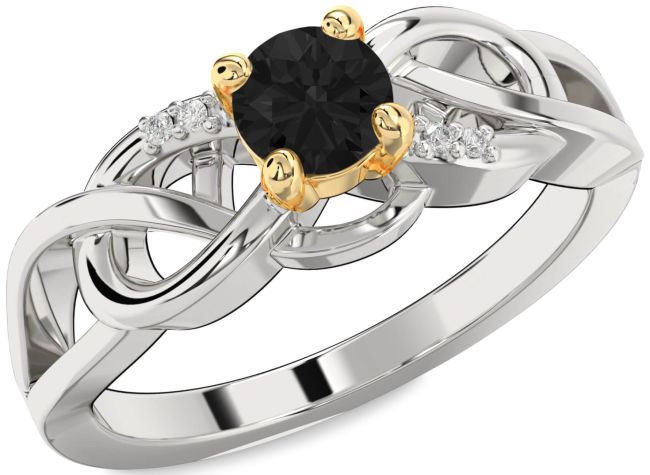 Black Diamond Gold Silver Infinity Knot Ring