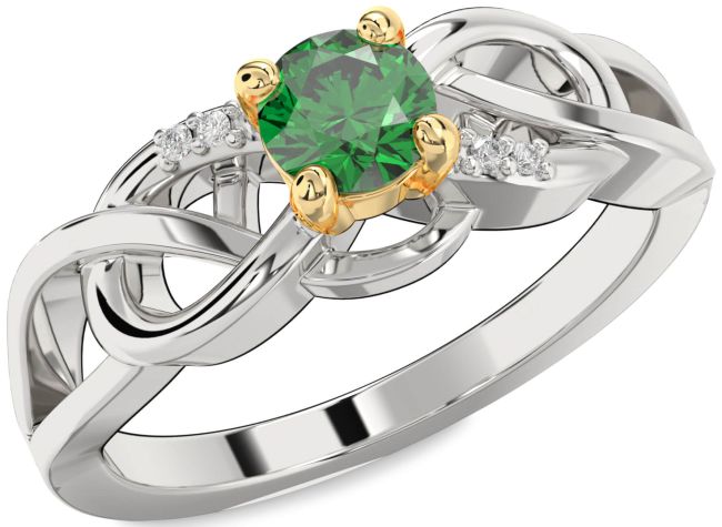 Diamond Emerald Gold Silver Infinity Knot Ring