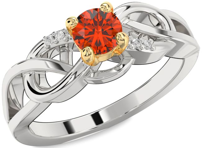Diamond Fire Opal Gold Silver Infinity Knot Ring