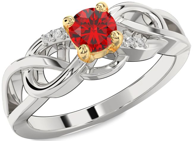 Diamond Ruby Gold Silver Infinity Knot Ring
