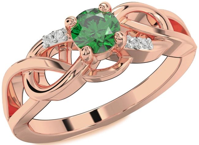 Diamond Emerald Rose Gold Infinity Knot Ring