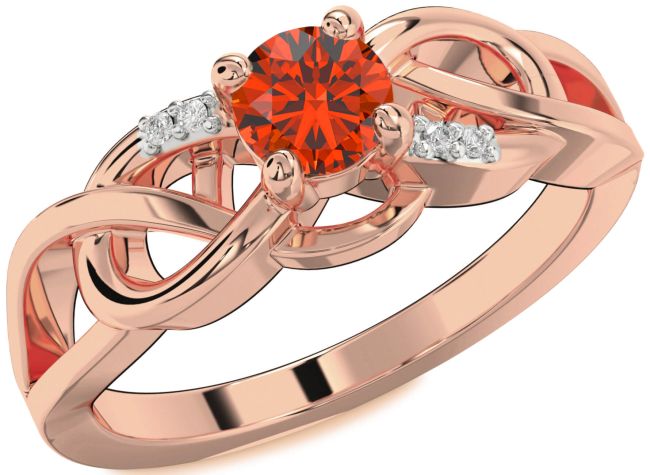 Diamond Fire Opal Rose Gold Silver Infinity Knot Ring
