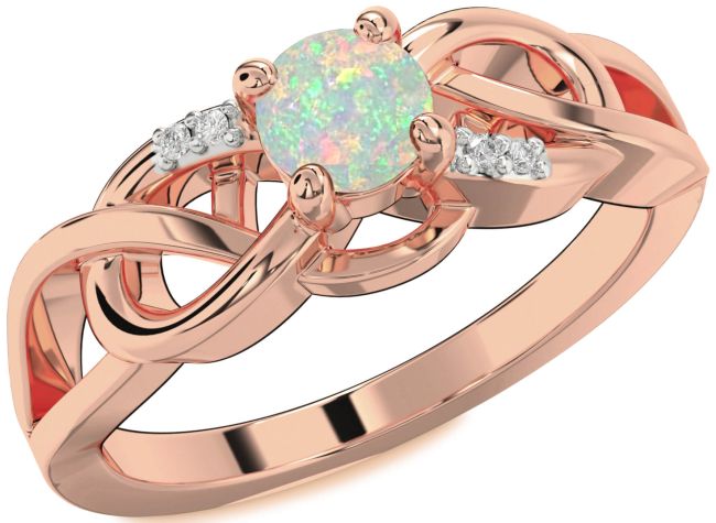 Diamond Opal Rose Gold Infinity Knot Ring