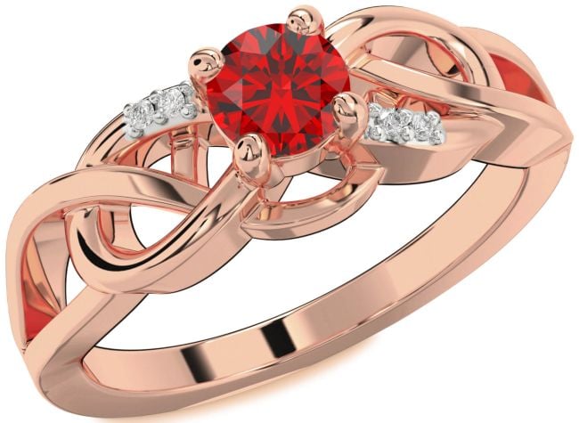 Diamond Ruby Rose Gold Infinity Knot Ring