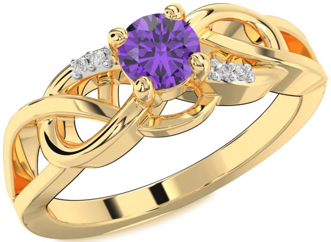 Diamond Amethyst Gold Infinity Knot Ring