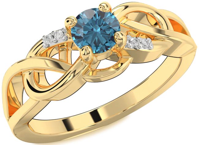 Blue Diamond Gold Silver Infinity Knot Ring