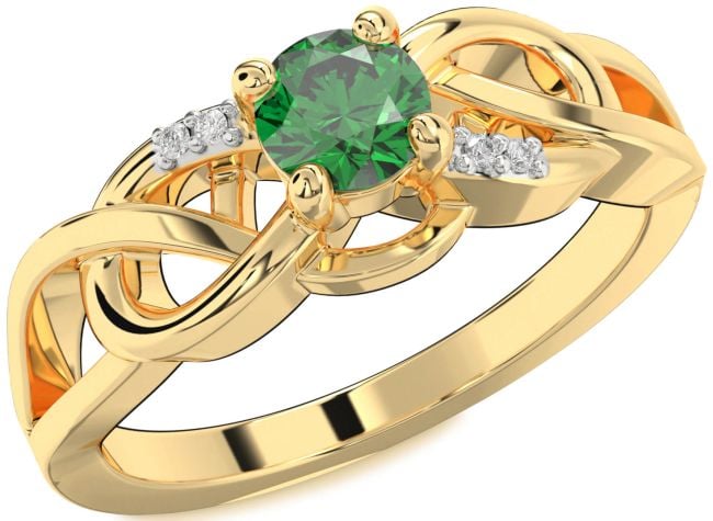 Diamond Emerald Gold Silver Infinity Knot Ring