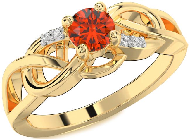 Diamond Fire Opal Gold Infinity Knot Ring
