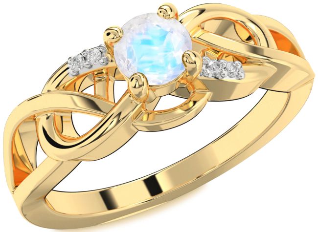Diamond Moonstone Gold Infinity Knot Ring