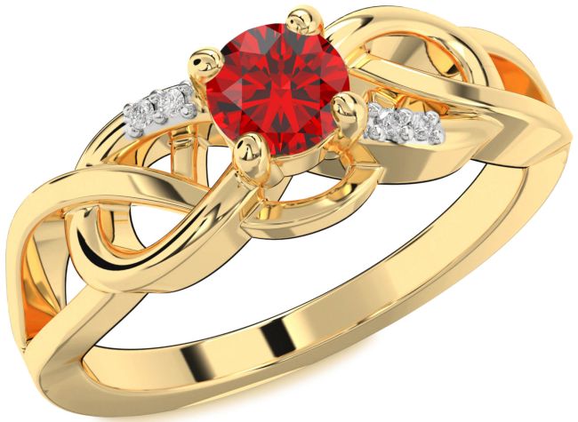 Diamond Ruby Gold Silver Infinity Knot Ring