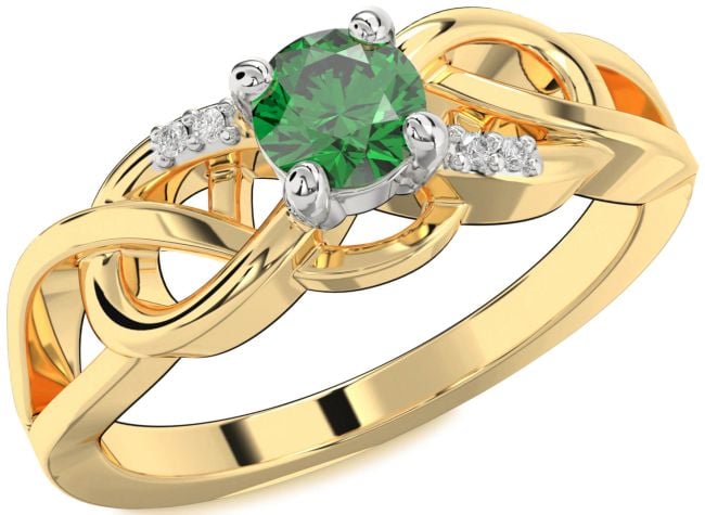 Diamond Emerald Gold Silver Infinity Knot Ring