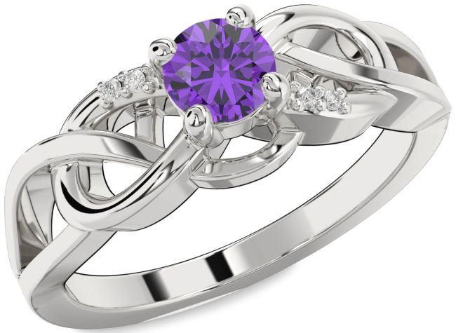 Diamond Amethyst Silver Infinity Knot Ring