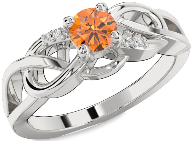 Diamond Citrine Platinum Infinity Knot Ring