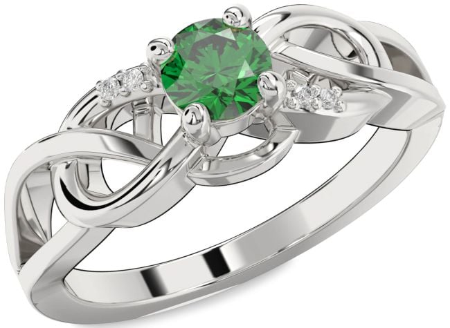 Diamond Emerald Platinum Infinity Knot Ring