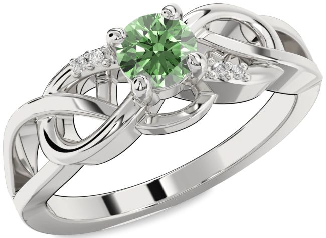 Green Diamond Platinum Infinity Knot Ring