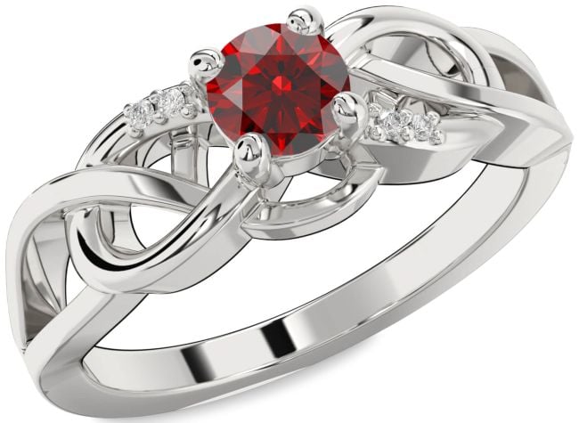 Diamond Garnet Silver Infinity Knot Ring