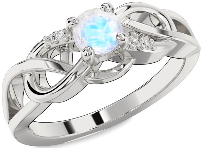 Diamond Moonstone Silver Infinity Knot Ring