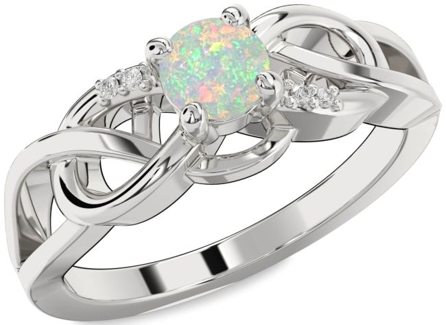 Diamond Opal Silver Infinity Knot Ring