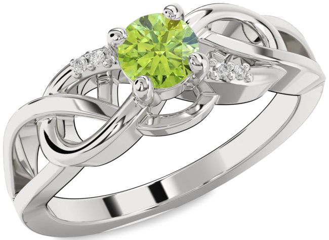 Diamond Peridot Silver Infinity Knot Ring