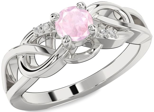 Diamond Rose Quartz Silver Infinity Knot Ring