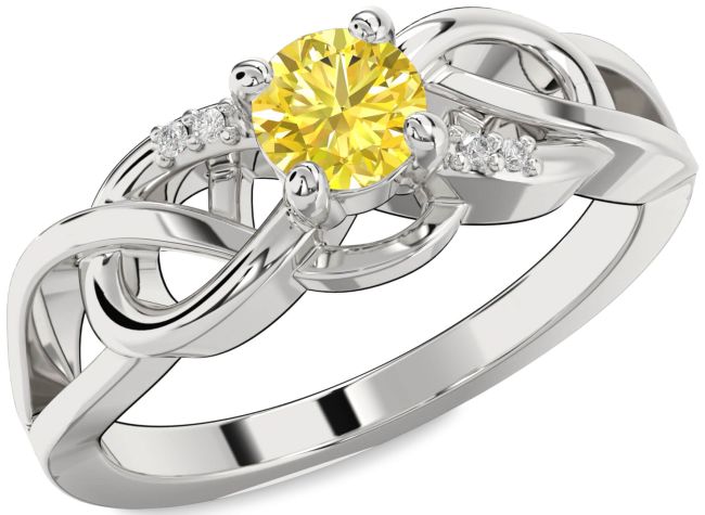 Yellow Diamond Silver Infinity Knot Ring