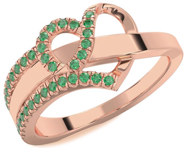 Emerald Rose Gold Silver Heart Ring