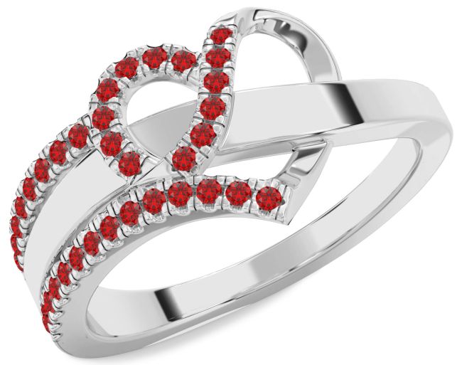 Ruby Silver Heart Ring