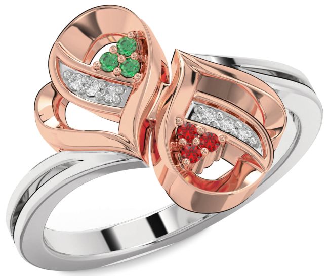 Diamond Emerald & Ruby White Rose Gold Infinity Round Promise Ring