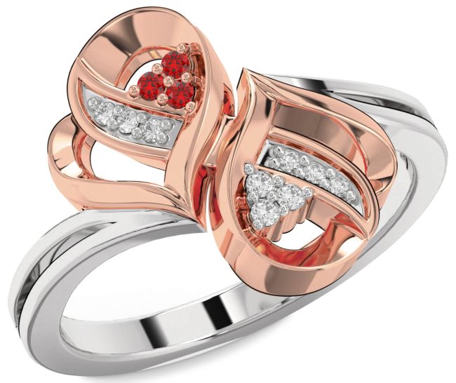 Diamond & Ruby Silver & 10K Rose Gold Infinity Round Promise Ring
