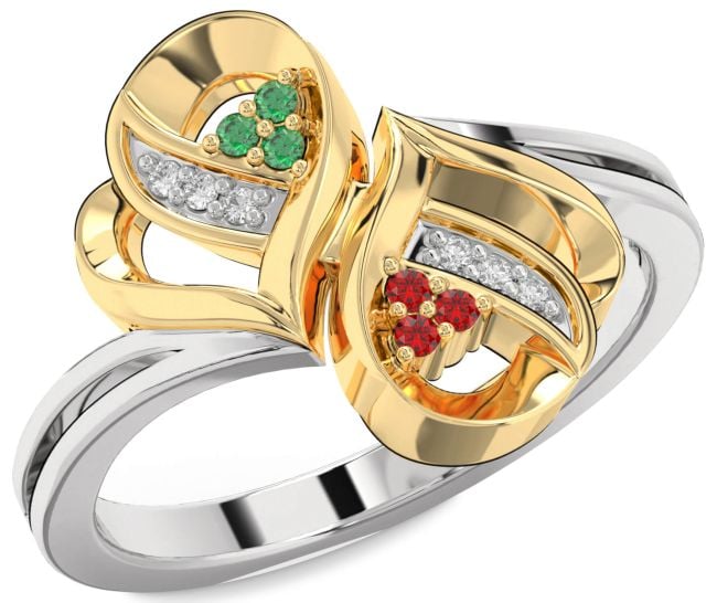 Diamond Emerald & Ruby White Yellow Gold Infinity Round Promise Ring