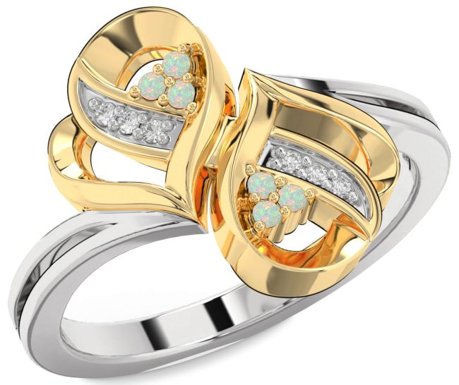 Diamond Opal Platinum & Yellow Gold Infinity Round Ring