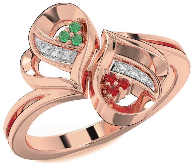 Diamond Emerald & Ruby Rose Gold Silver Infinity Round Promise Ring