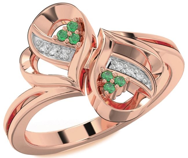 Diamond Emerald Rose Gold Infinity Round Ring