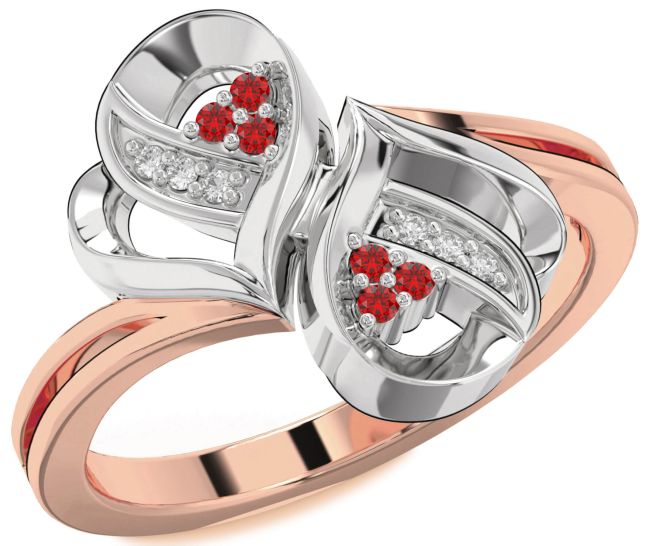 Diamond Ruby White Rose Gold Infinity Round Ring