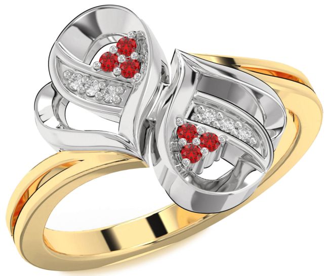 Diamond Ruby White Yellow Gold Infinity Round Ring