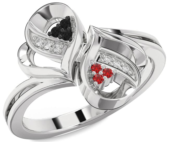 Black Diamond & Ruby Silver Infinity Round Promise Ring