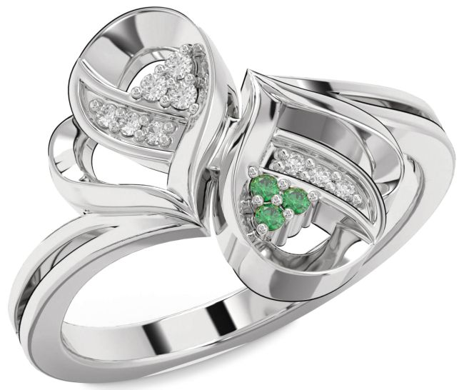 Emerald & Diamond Platinum Infinity Round Promise Ring