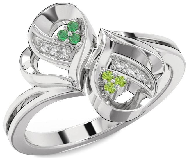 Diamond Emerald & Peridot Silver Infinity Round Promise Ring